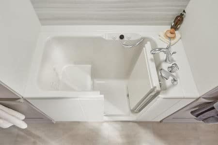 Kohler Walk-In Baths have a wide seat for comfort