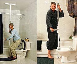 Floor to ceiling pole grab bars provide support even in awkward spaces
