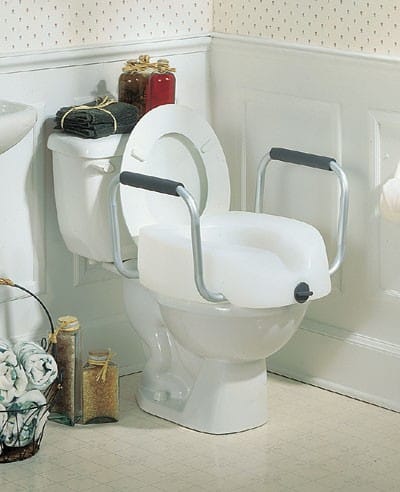 Raised toilet seats with arms increase safety by reducing the distance and effort needed to sit and stand