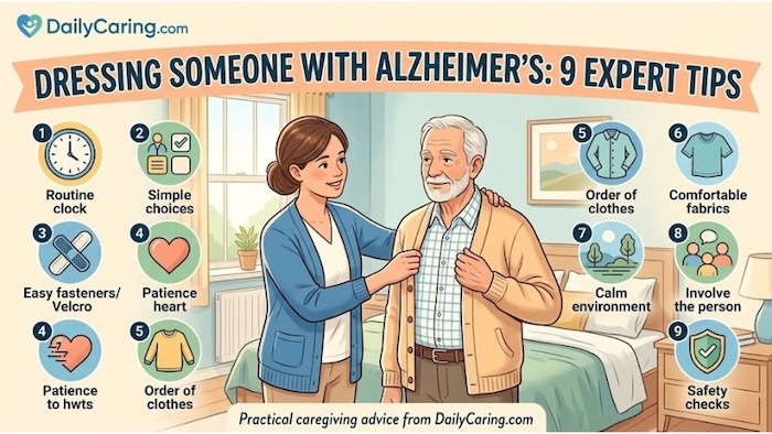 9 expert tips on dressing someone with Alzheimer's Disease.