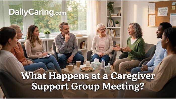 What happens at caregiver support meetings?