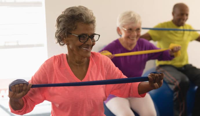 Standing senior exercise program prevents falls by strengthening essential muscles and balance skills