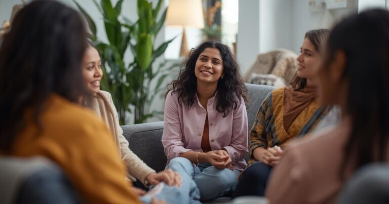 An image of women participating in a support group discussion for Alzheimer's and dementia.