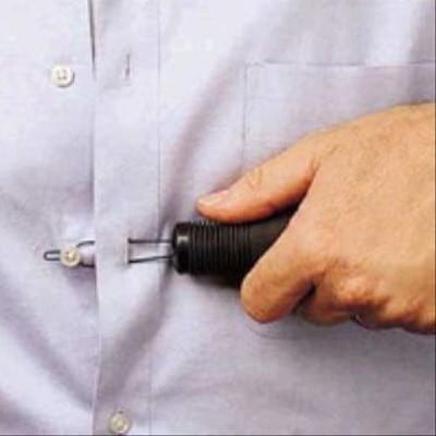 Seniors use a button hook to easily fasten button-up shirts