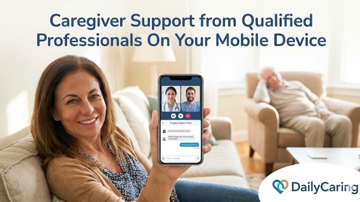 Mobile app for caregiving provides support 24/7.