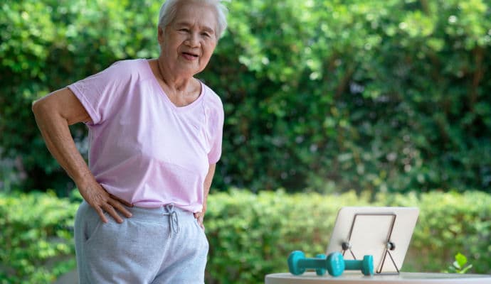 This video shows balance exercises for seniors to prevent falls by improving balance while reaching for an object