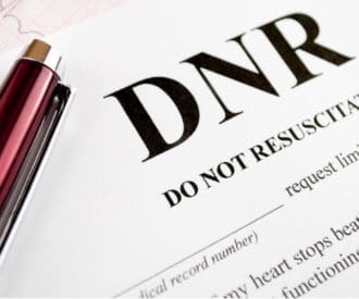A DNR (Do Not Resuscitate) order tells EMTs and hospitals not to do CPR if someone stops breathing or their heart stops