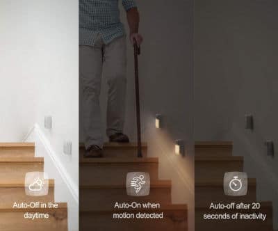 Stick on motion activated LED lights improve nighttime safety