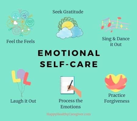 Emotional self-care involves respecting boundaries, forgiving others, seeking laughter, being vulnerable, having self-compassion, and allowing yourself to feel grief