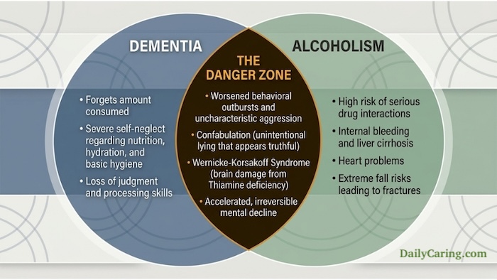An infographic depicting the intersection between dementia and alcoholism.