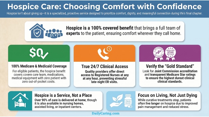 Infographic discussing the benefits of hospice care for aging adults.