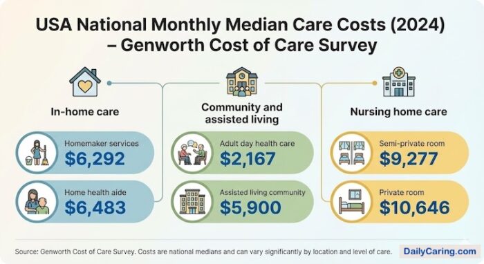 Most recent average monthly in-home care costs in the USA.