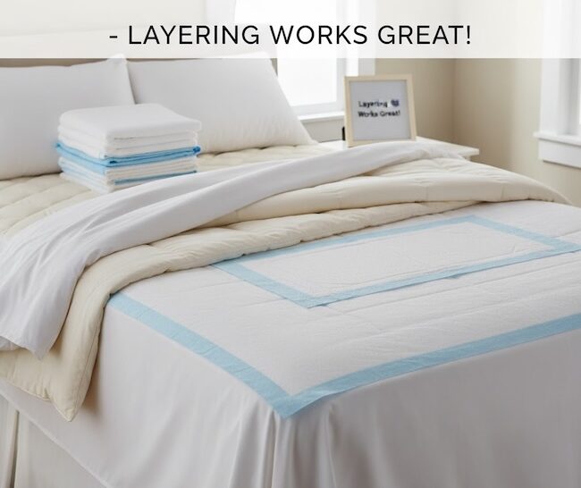 Layering incontinence pads on the bed is a great way to keep people dry, and the beds protected