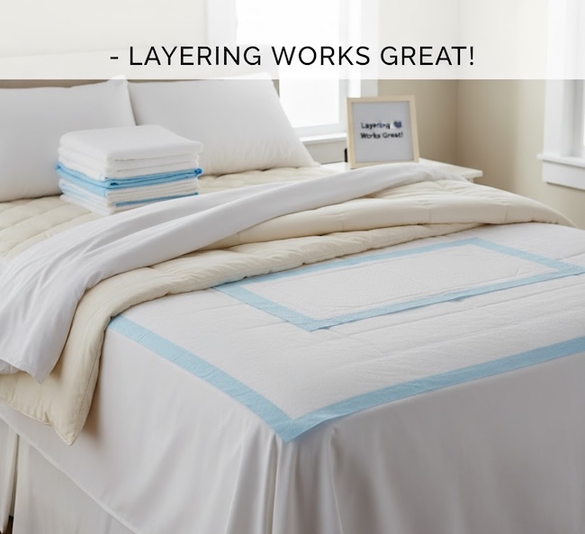 Layering incontinence pads on the bed is a great way to keep people dry, and the beds protected