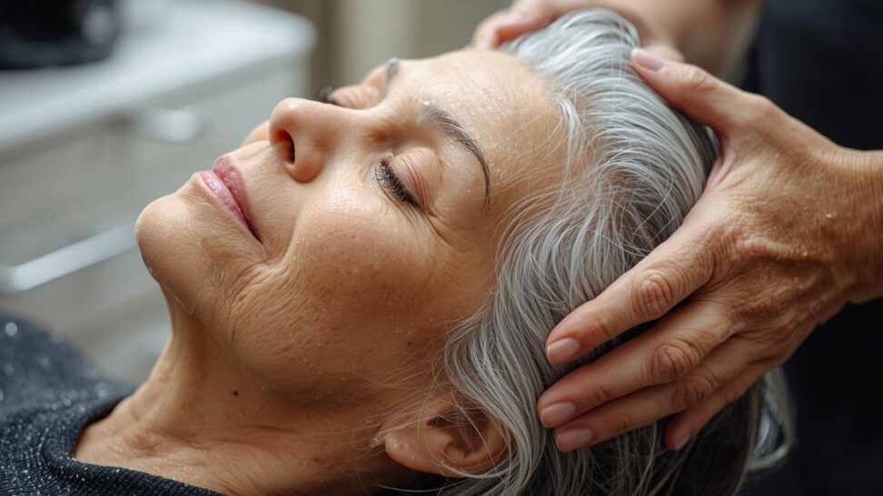 How to wash an older adult's hair while laying down in bed.