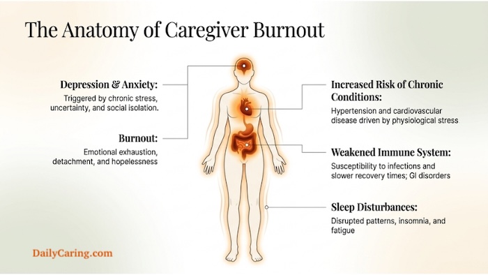 The symptoms of caregiver burnout.