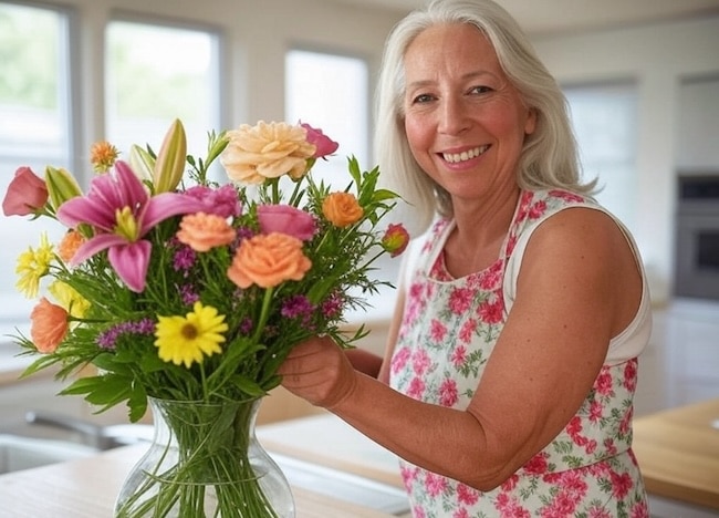 Building a flower arrangement is a great activity for seniors on Valentine's Day