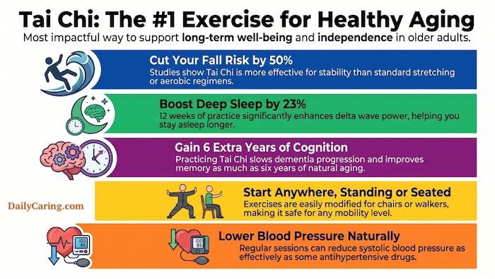 The health benefits of Tai Chi for aging seniors.