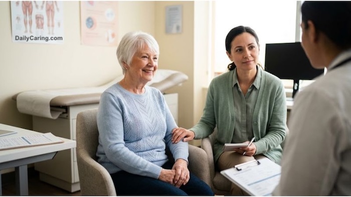 Image of a couple visiting a doctor, while avoiding conflict.