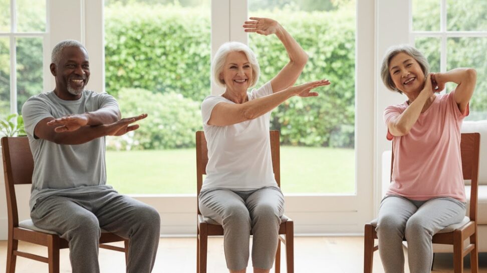 Seated chair exercises for seniors can improve strength and balance.