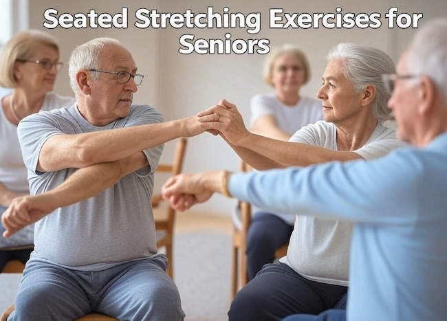Seated stretching exercises for seniors are a great way to get in shape with low impact movements!