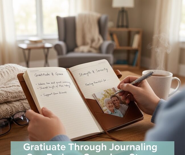 Caregiver stress can be relieved by exhibiting gratitude and writing those positive thoughts down in a journal.