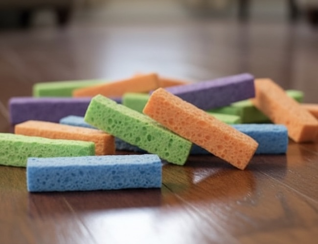 Stacking sponges can be a nice safe activity for seniors with dementia.
