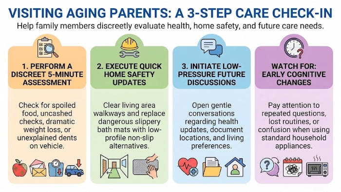 List of things to observe while visiting aging parents for the holidays.