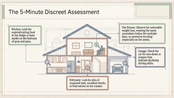 When visiting aging parents perform a discrete assessment to make sure they are healthy and safe.