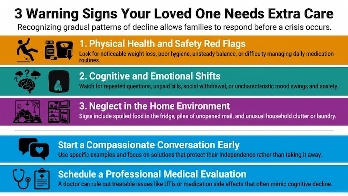 Infographic depicting the changing care needs of aging adults.