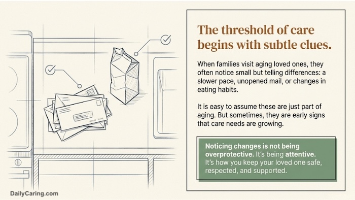 The subtle clues that your aging loved one's care needs are changing.