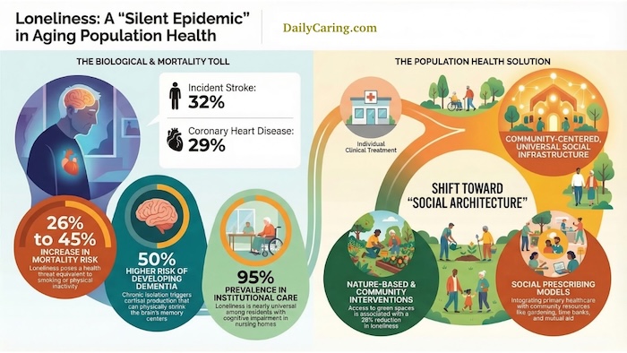 Infographic: Loneliness as a modifiable risk factor for brain aging.