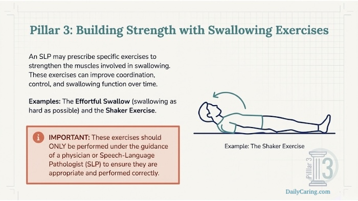 Building swallowing strength is important when dealing with dysphagia.