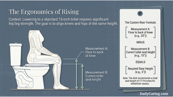 Add a raised toilet seat or a riser to help minimize bathroom falls for seniors.