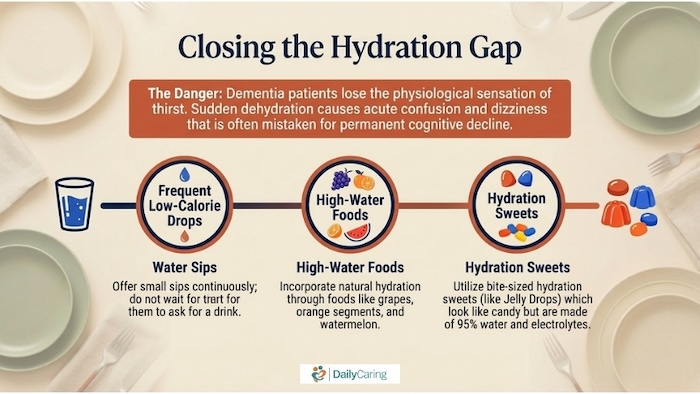Hydration tips for seniors with dementia.