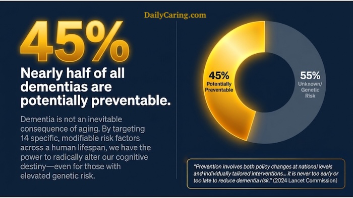 A chart which shows that 45% of dementia may be preventable.