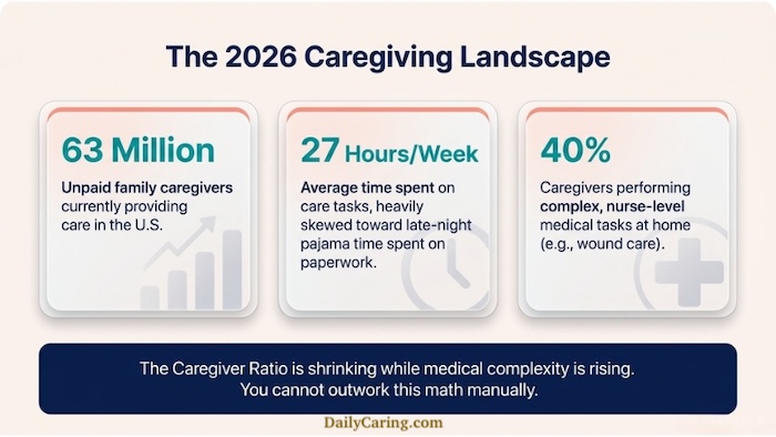 An infographic depicting the complexity of caregiving in these modern times.