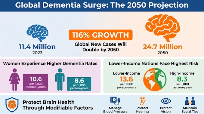 An infographic illustrating the new research suggesting that dementia cases projected to double by 2050.